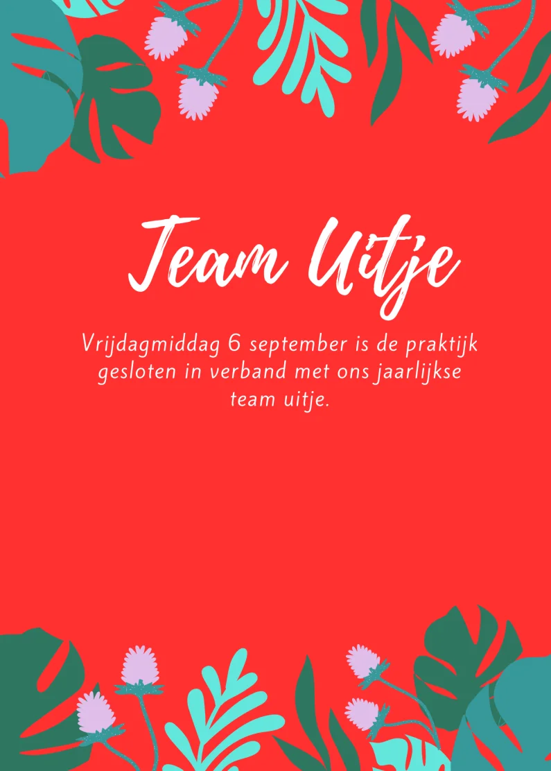 De praktijk is vrijdagmiddag 6 september gesloten ivm teamuitje